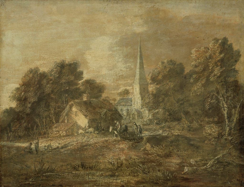 Wooded Landscape with Village Scene by Thomas Gainsborough
English, 1727–1788 — fine art print
