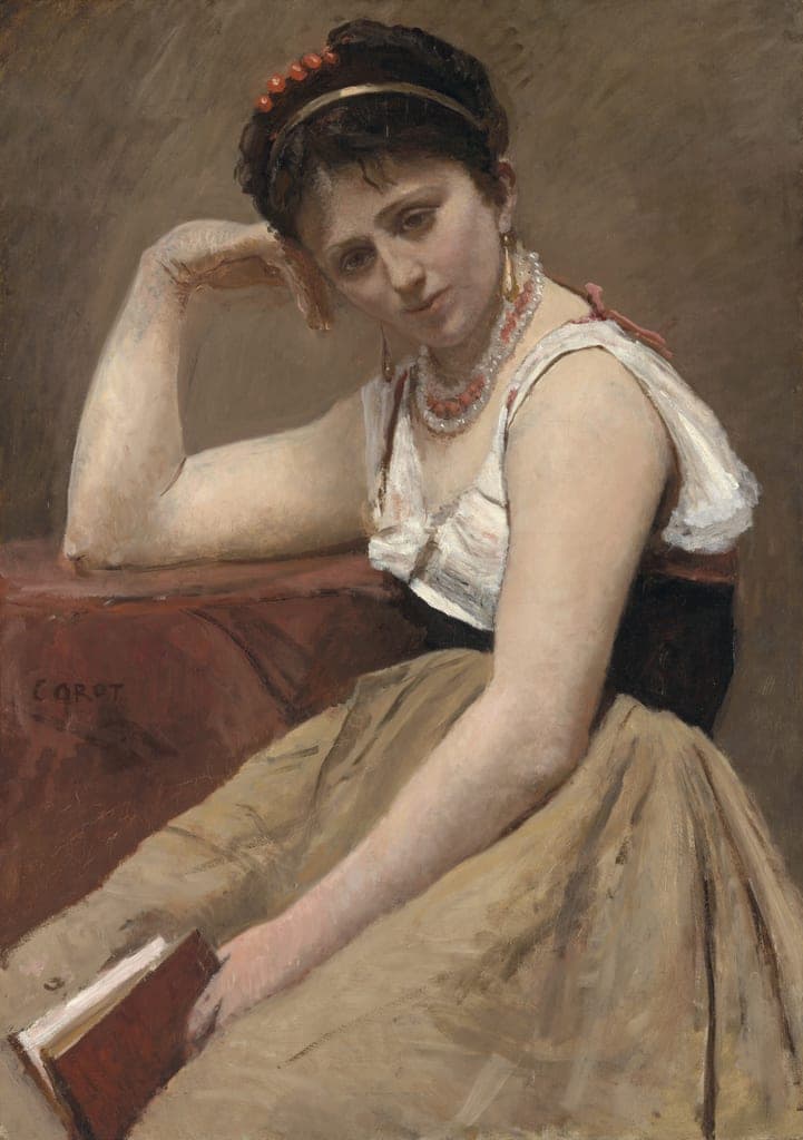 Interrupted Reading by Jean-Baptiste-Camille Corot (French, 1796–1875) — fine art print