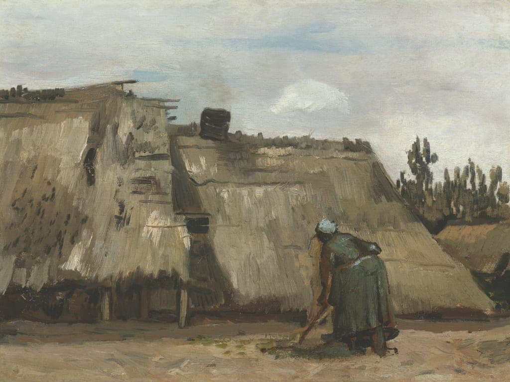 A Peasant Woman Digging in Front of Her Cottage by Vincent van Gogh (Dutch, 1853–1890) — fine art print