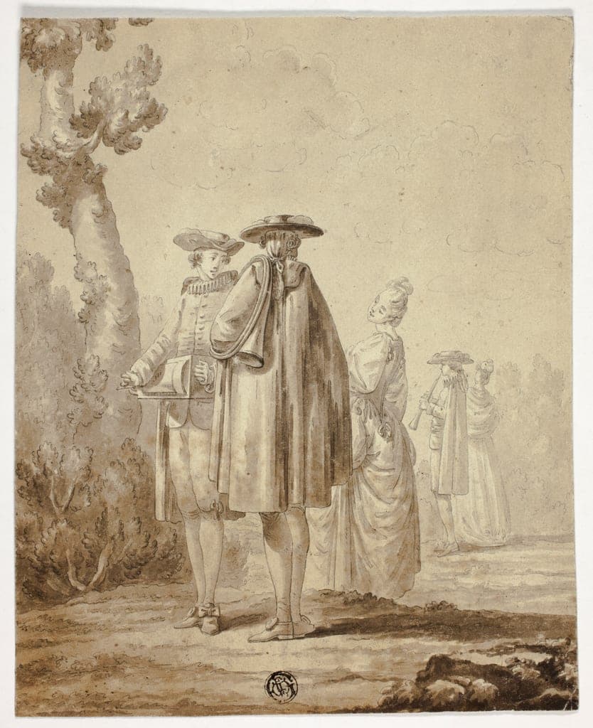 Three Musicians and Two Ladies in Outdoor Setting by Unknown Artist
French, 18th century — fine art print