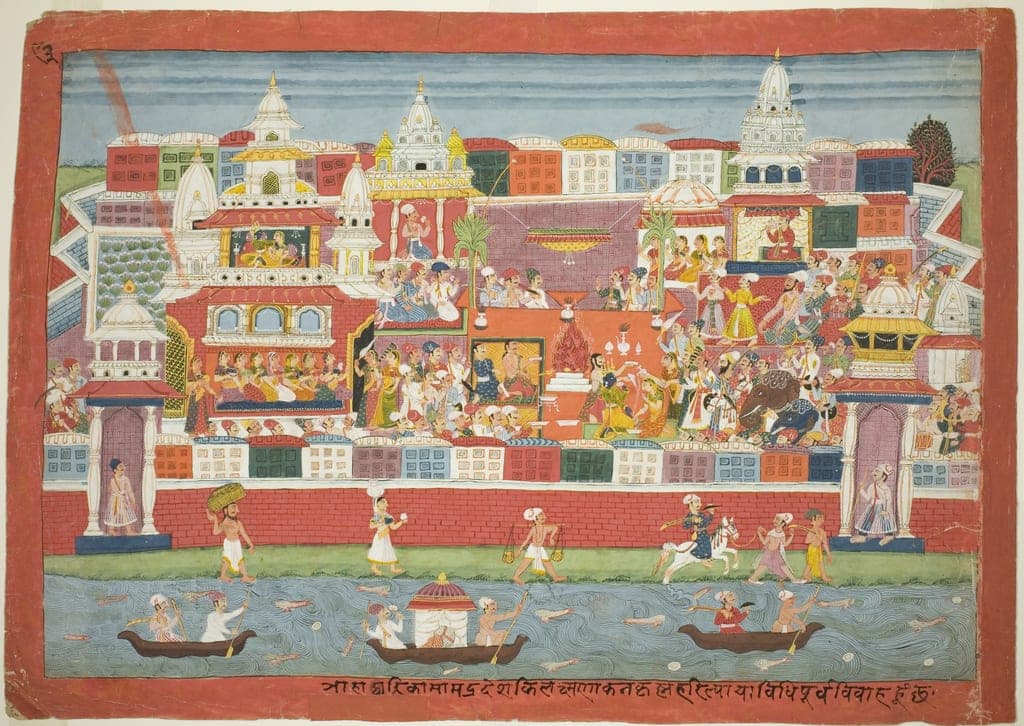 Krishna's Marriage to Kalinda, page from a Dispersed Bhagavata Purana manuscript by Nepal — fine art print