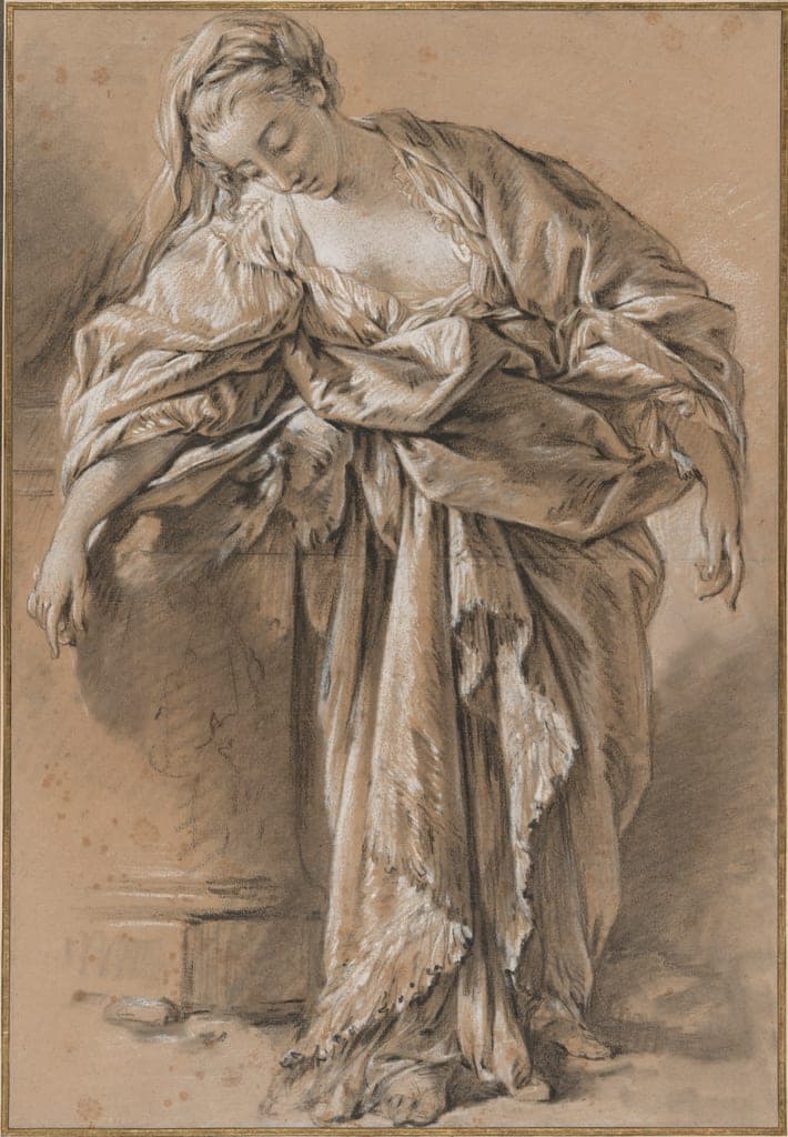 Study of a Draped Woman Leaning on a Pedestal by François Boucher
French, 1703–1770 — fine art print