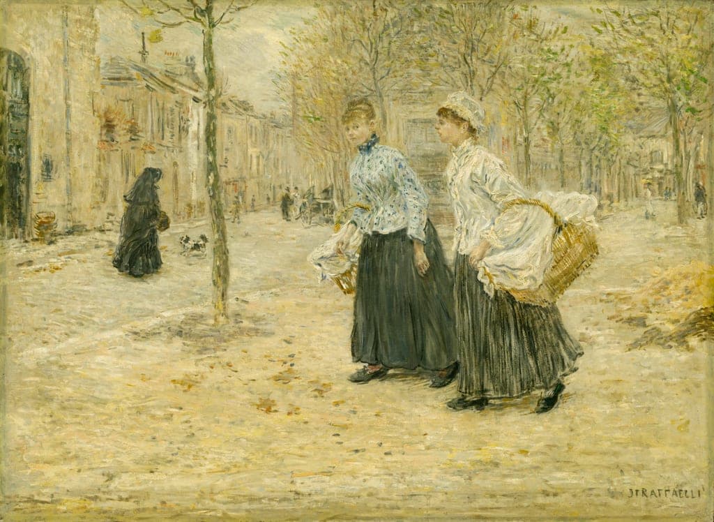Two Washerwomen Crossing a Small Park in Paris by Jean François Raffaëlli (French, 1850–1924) — fine art print