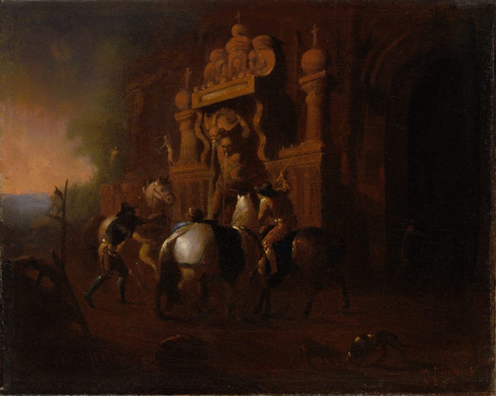 Horses at a Fountain by William Rimmer (American, born England, 1816–1879) — fine art print