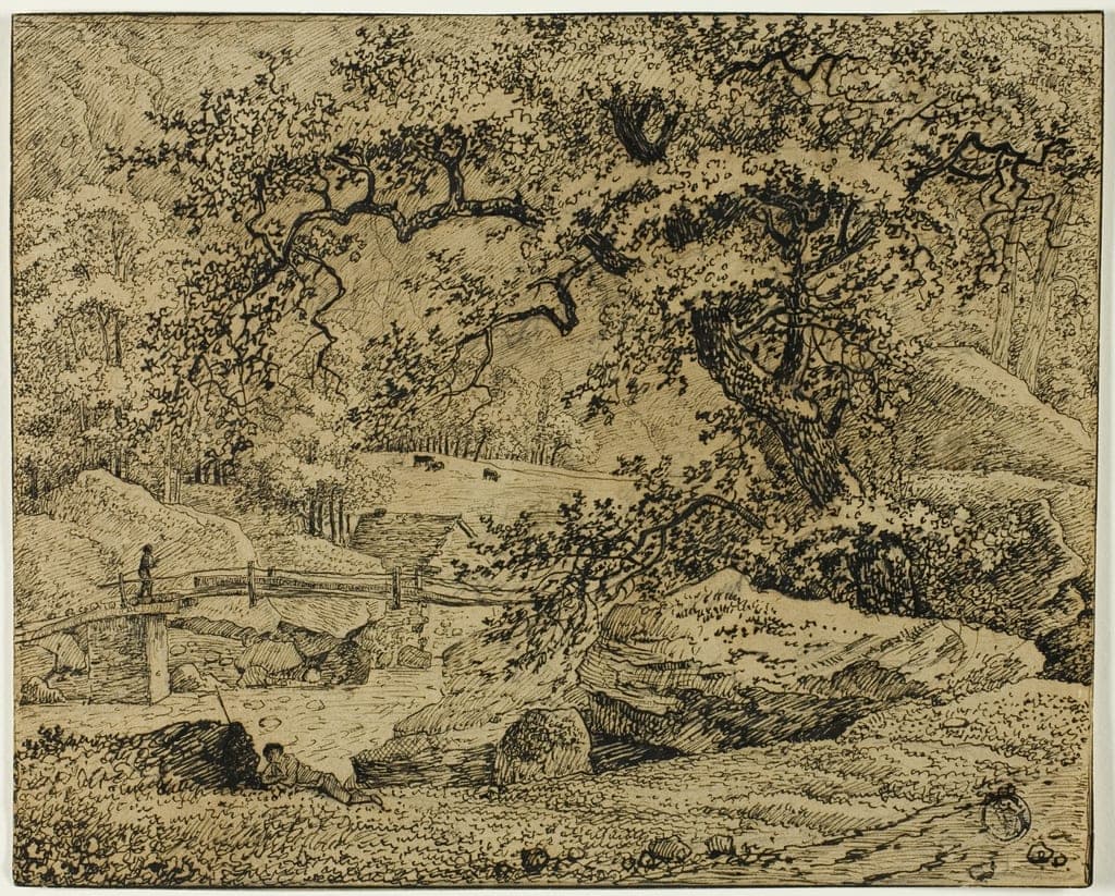 Landscape with Figure Resting Under Tree by Stream by Jacob van Ruisdael
Dutch, 1628/29-1682 — fine art print