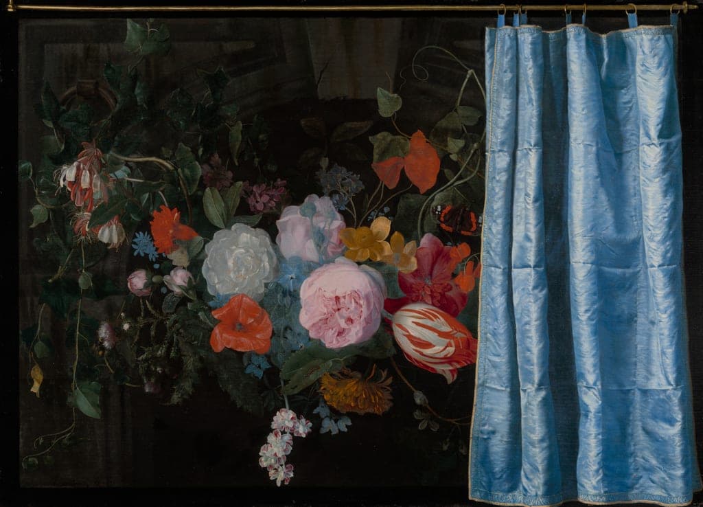 Trompe-l'Oeil Still Life with a Flower Garland and a Curtain by Adriaen van der Spelt (Dutch, 1630–1673)
Frans van Mieris (Dutch, 1635–1681) — fine art print