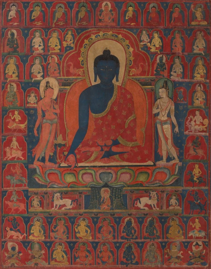 Painted Banner (Thangka) with the Medicine Buddha (Bhaishajyaguru) by Central Tibet — fine art print
