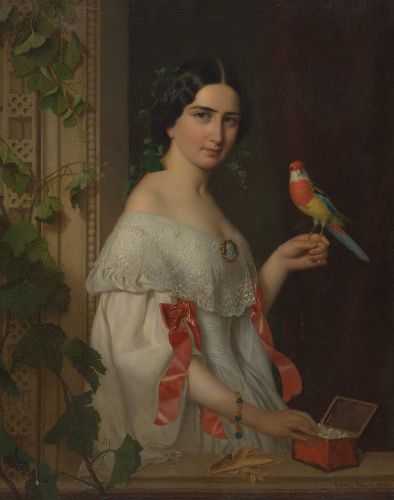 Untitled (Lady with a Parakeet) by August (Ágost) Canzi (Austrian, 1808-1866) — fine art print