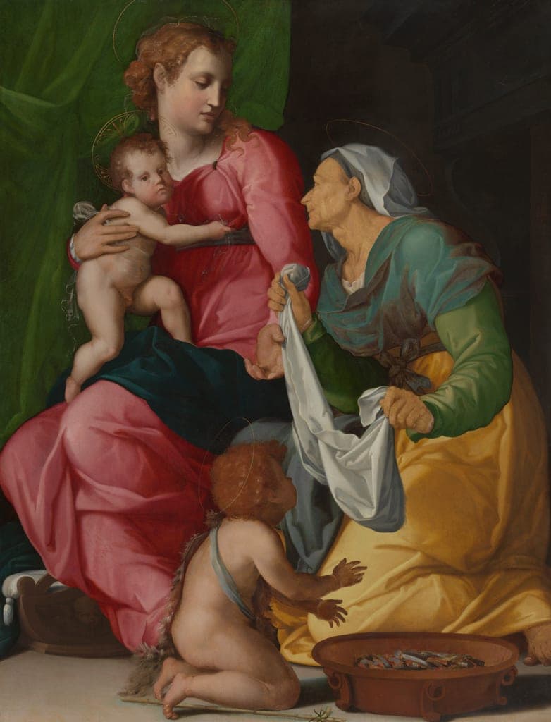Madonna and Child with Saints Elizabeth and John the Baptist by Jacopino del Conte (Italian, c. 1515–1598) — fine art print
