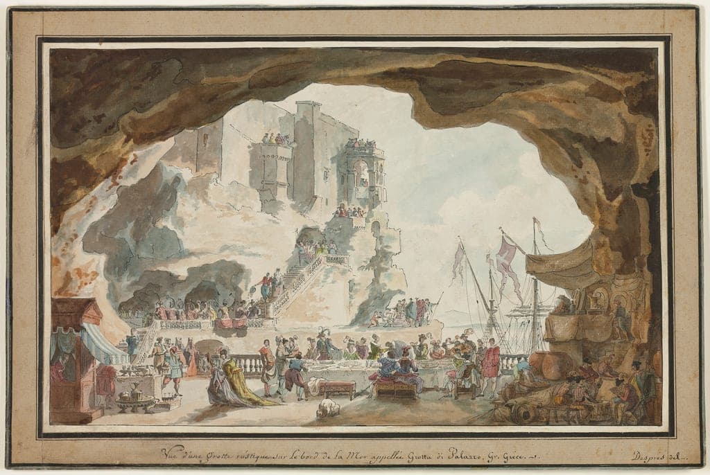 View of the Grotta di Palazzo with Banquet by Louis Jean Desprez
French, 1743-1804 — fine art print