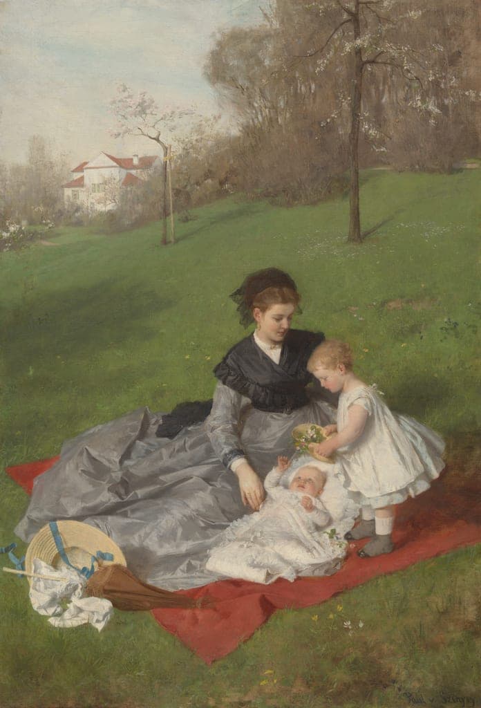 Mother and Children by Pál Szinyei Merse (Hungarian, 1854-1920) — fine art print