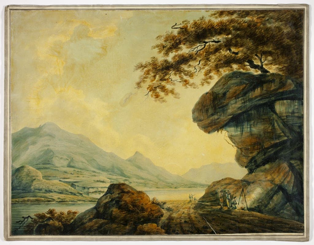 Travelers Cooking at Roadside by Lake by Possibly after John "Warwick" Smith (British, 1749-1831)
or attributed to Nicholas Pocock (British, 1740-1821) — fine art print