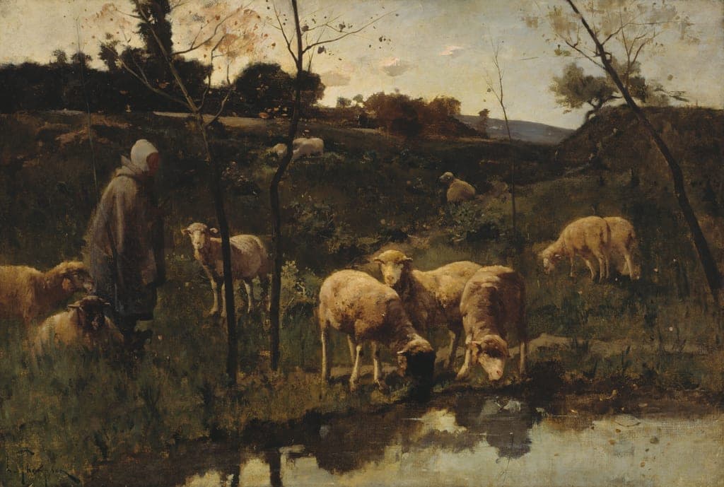 Landscape with Sheep, Picardy by Harry Thompson (English, died 1901) — fine art print