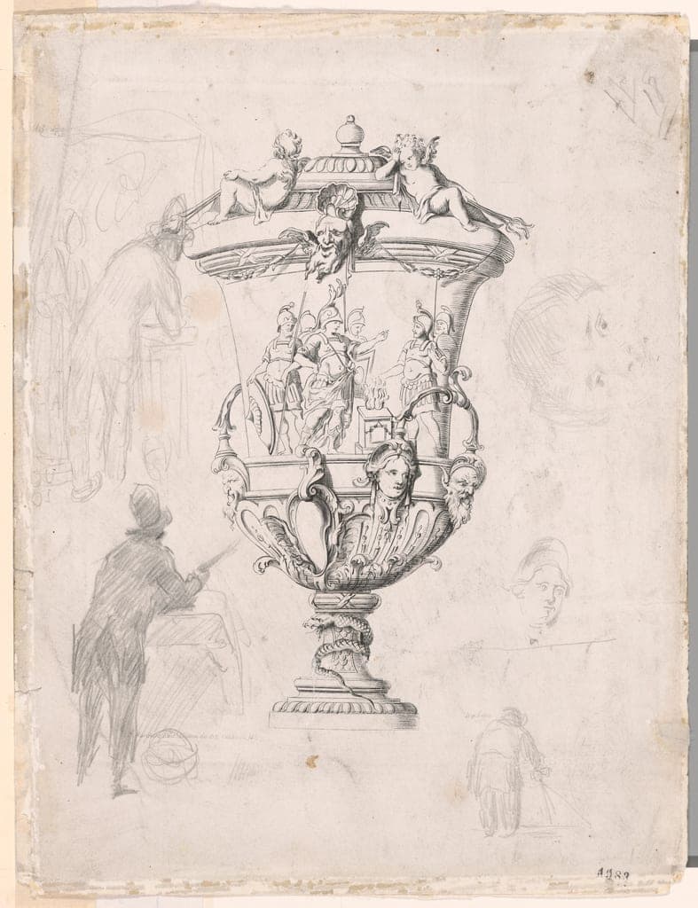 Figure Studies Over an Etching of an Ornamental Vase by Paul Cézanne
French, 1839-1906 — fine art print