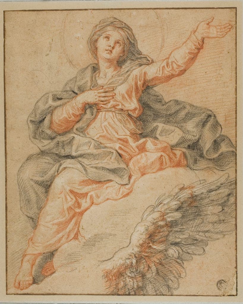 Madonna Seated on Clouds and Sketch of Angel's Wing by Michelle Corneille, the Younger
French, 1642-1708 — fine art print