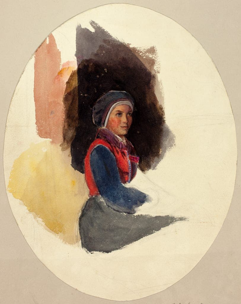 Sketch of Seated Woman in Peasant Costume by After John Frederick Lewis
English, 1805-1876 — fine art print