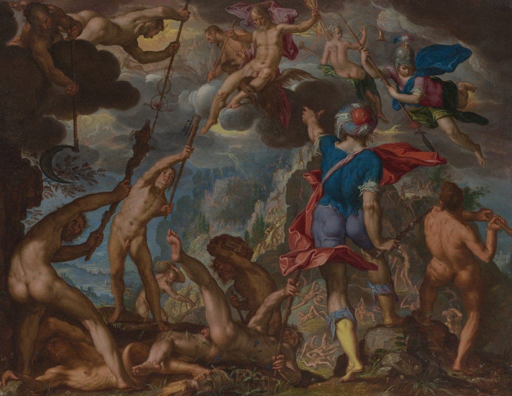 The Battle between the Gods and the Giants by Joachim Antonisz. Wtewael (Dutch, c. 1566–1638) — fine art print
