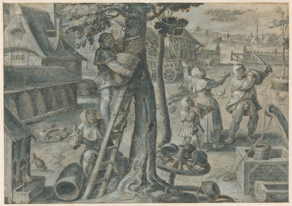 The Capture of a Swarm of Bees in a Farmyard by Joannes Stradanus, called Giovanni Stradano
Flemish, 1523-1605 — fine art print