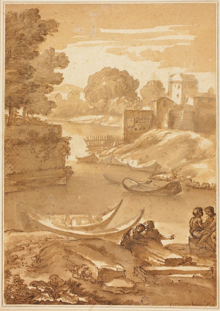 Figures Seated by a River by Giovanni Francesco Grimaldi
Italian, 1606-1680 — fine art print