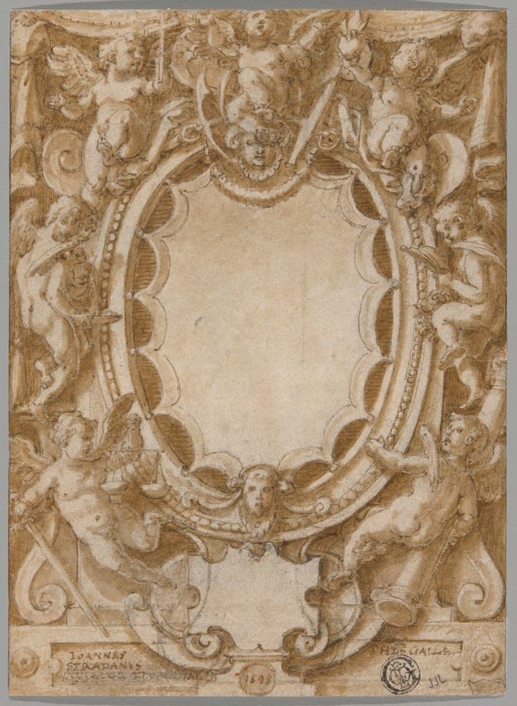 Design for Frontispiece to the Seven Virtues by Joannes Stradanus, called Giovanni Stradano
Flemish, 1523-1605 — fine art print
