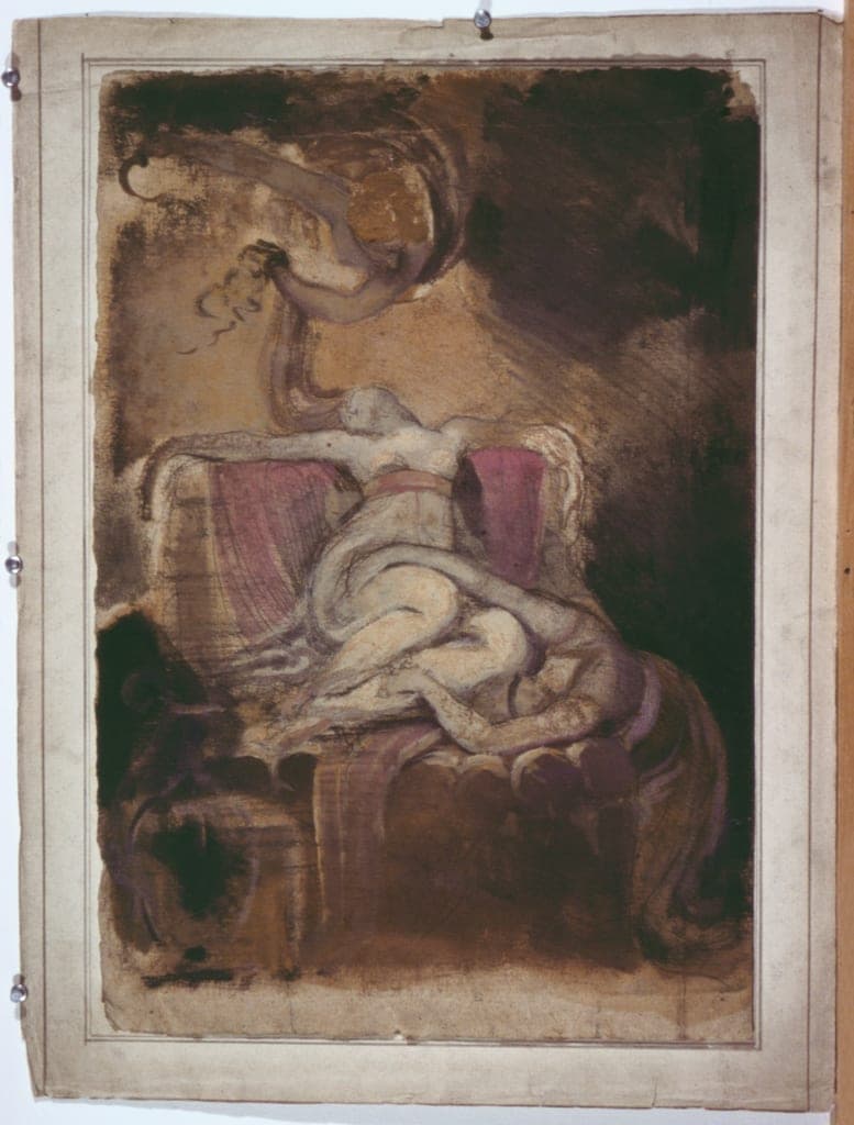 Sketch for 'Dido on the Funeral Pyre' (recto); Erotic Sketch of Man and Woman (verso) by Henry Fuseli
Swiss, active in England, 1741-1825 — fine art print