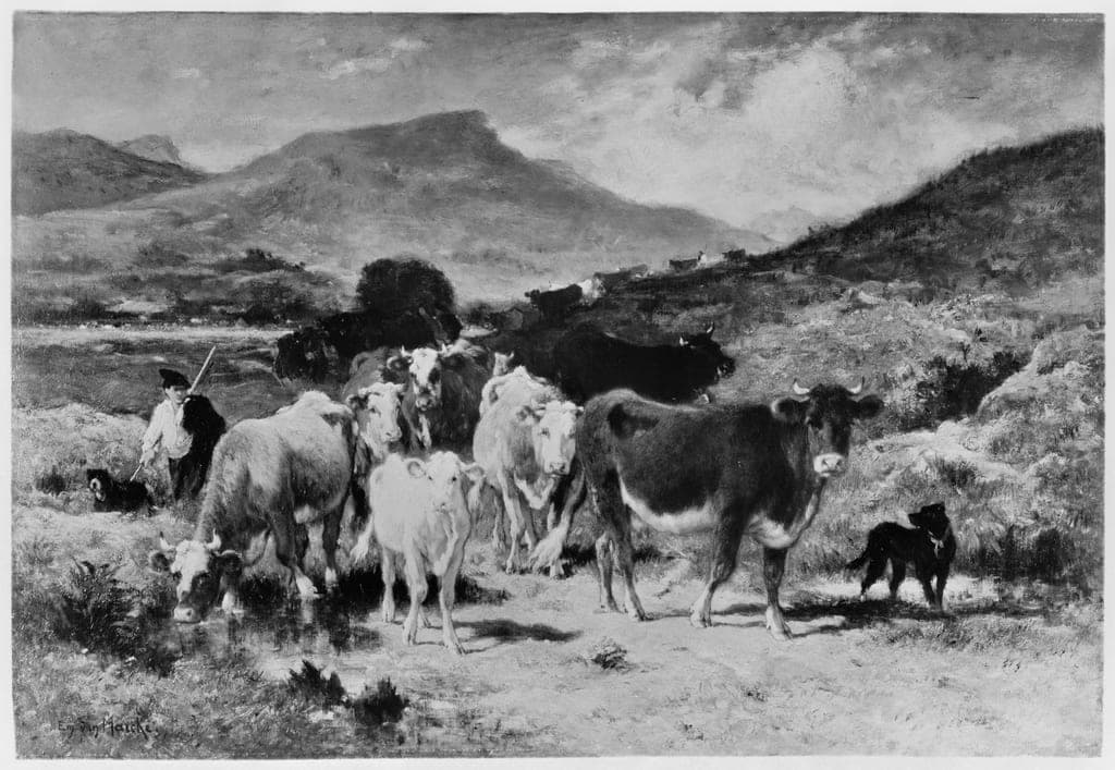 Descent of Cattle from the Pyrenees by Emile van Marcke de Lummen (French, 1827–1890) — fine art print