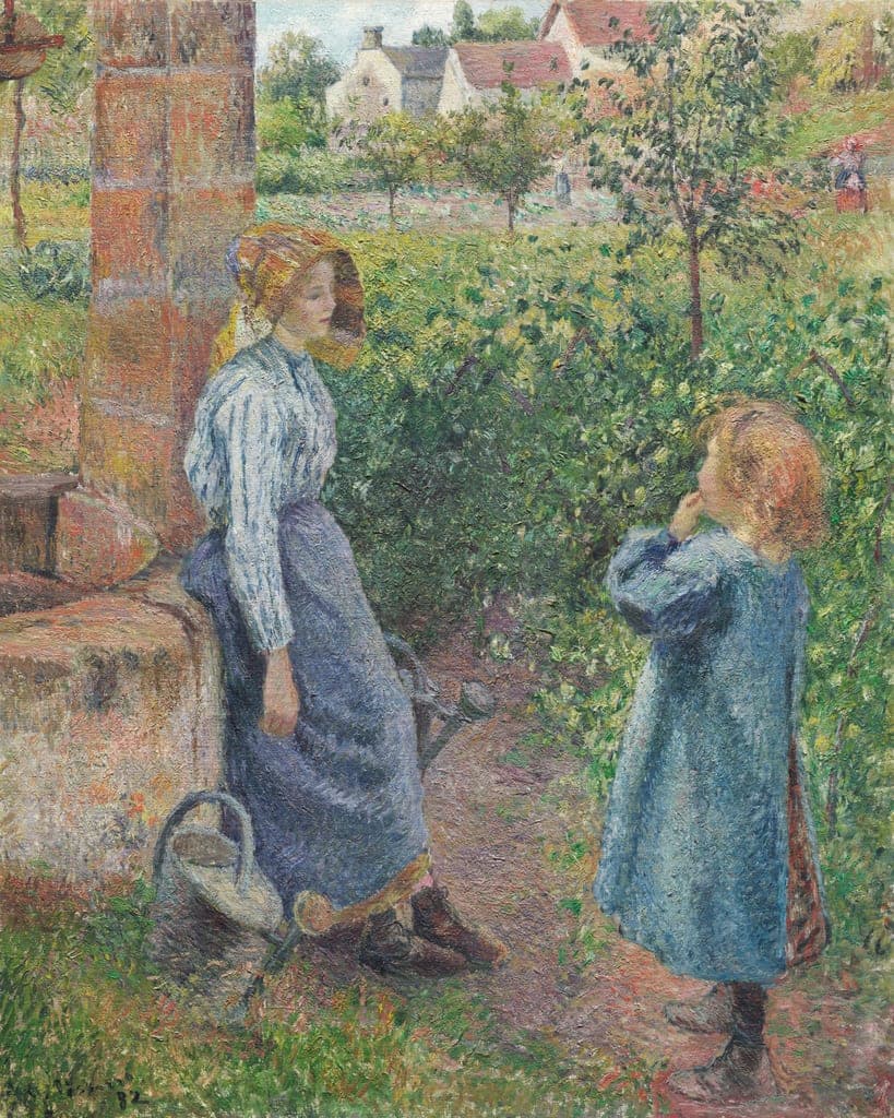 Woman and Child at the Well by Camille Pissarro (French, 1830–1903) — fine art print