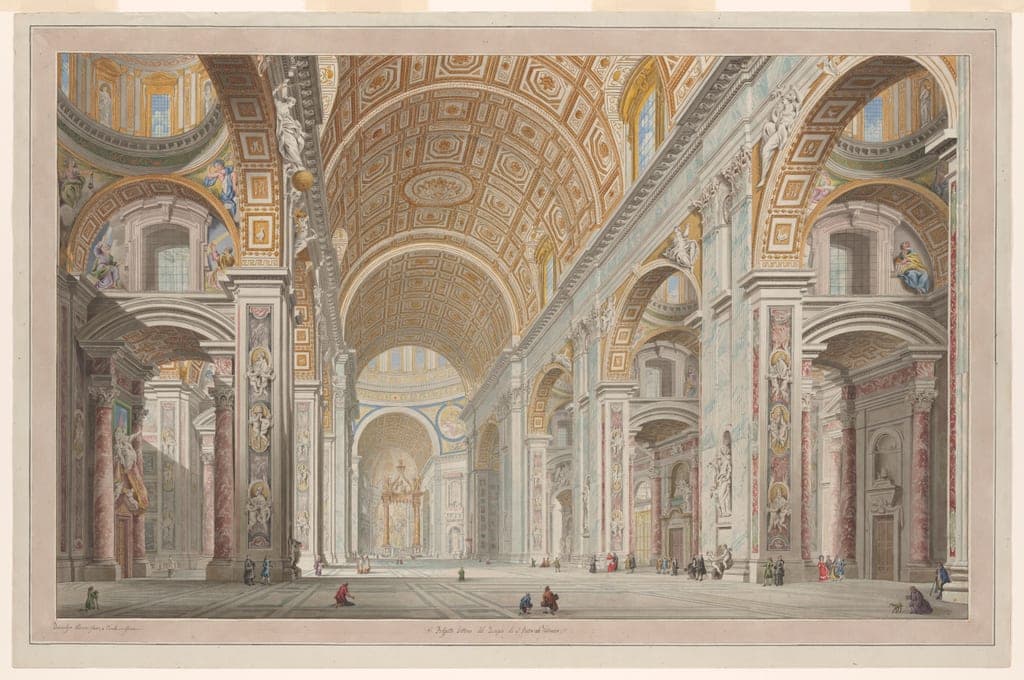 Interior View of the Church of St. Peter's in the Vatican by Francesco Panini
Italian, 1738-1800 — fine art print