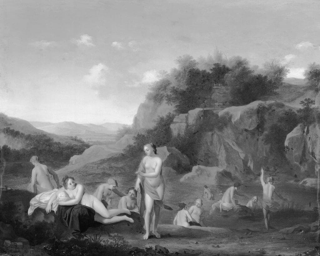 Nymphs Bathing by Attributed to Dirck van der Lisse (Dutch, active 1639–1669)
After Cornelis Poelenburgh (Dutch, c. 1585–1667) — fine art print