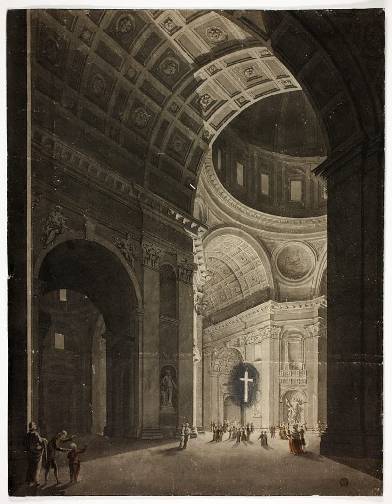 View of Crossing in Saint Peter's by Follower of Louis Jean Desprez
French, 1743-1804 — fine art print