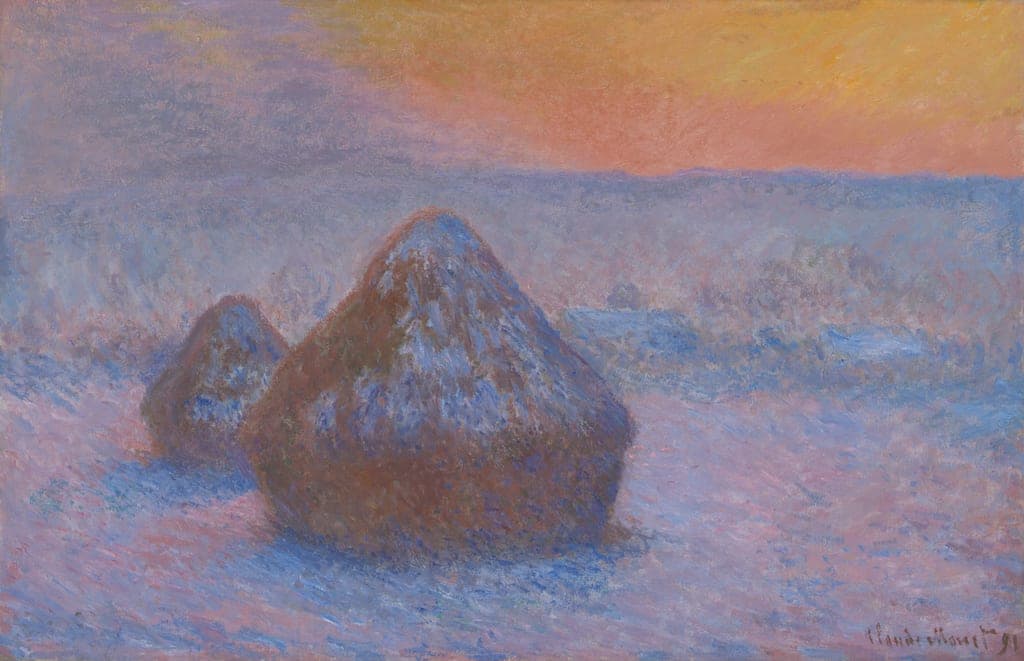 Stacks of Wheat (Sunset, Snow Effect) by Claude Monet (French, 1840–1926) — fine art print