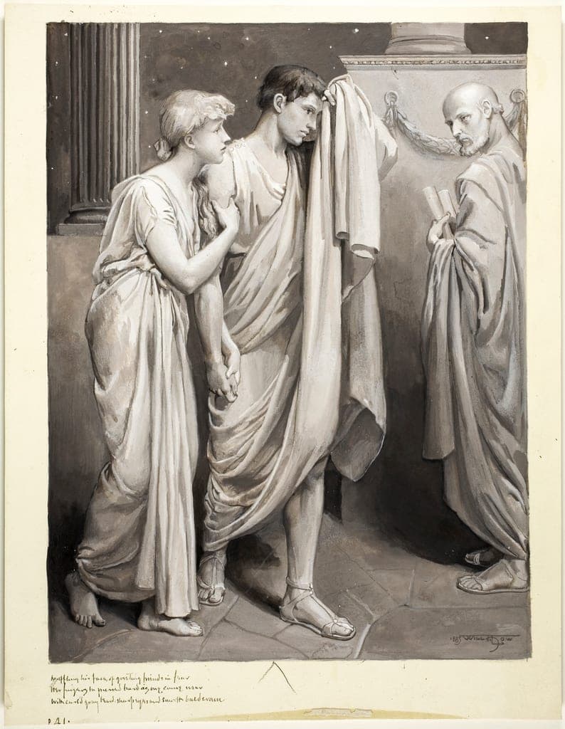 As One Came Near with Curl'd Gray Beard, Sharp Eyes, and Smooth Bald Crown by Will Hicock Low
American, 1853-1932 — fine art print