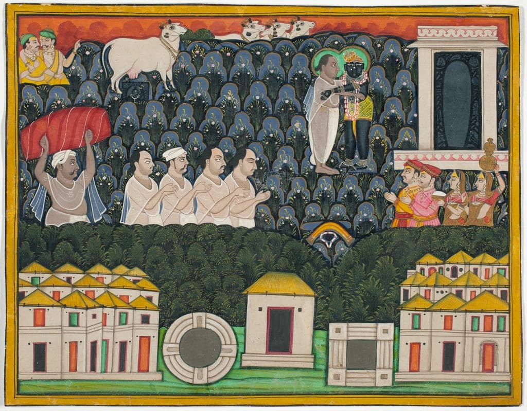 Pratham Milan, Shrinathji revealing himself to Vallabhacharya on Mount Govardhan by India
Rajasthan, Nathdwara — fine art print
