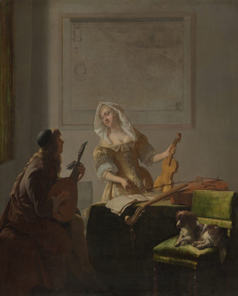 The Music Lesson by Jacob Ochtervelt (Dutch, 1634-1682) — fine art print