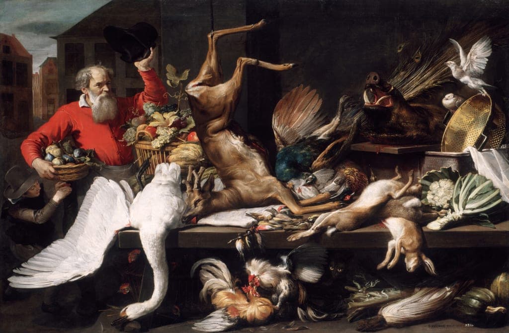 Still Life with Dead Game, Fruits, and Vegetables in a Market by Frans Snyders (Flemish, 1579-1657) — fine art print