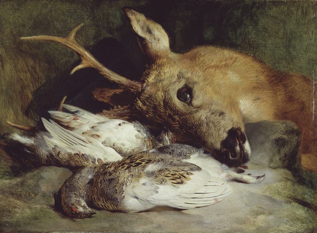 Head of a Roebuck and Two Ptarmigan by Edwin Henry Landseer (English, 1802-1873) — fine art print