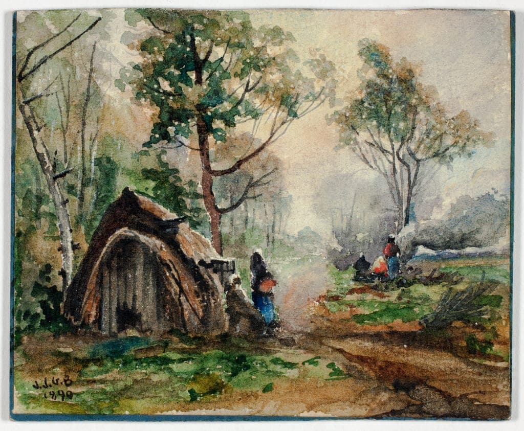 Hut in Woodland Setting by John Joseph Gustave Burghoffer
active in France, died 1907 — fine art print