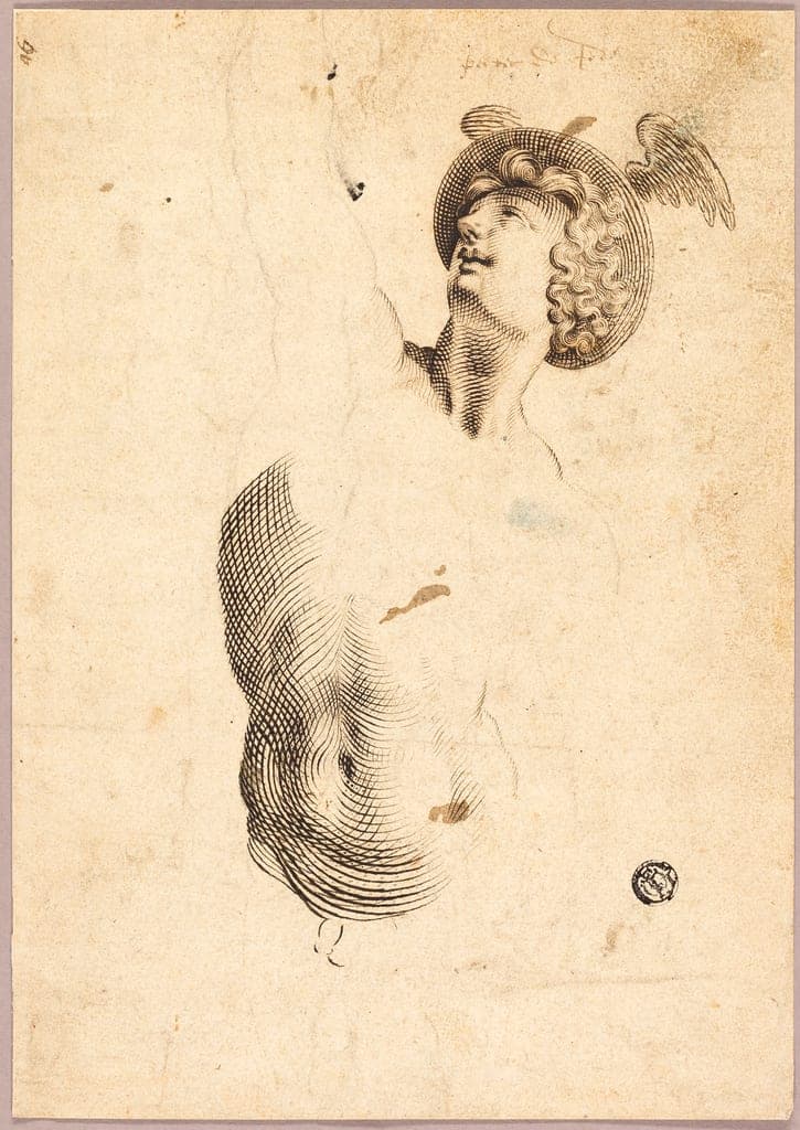 Mercury by Attributed to Pieter de Jode I (Flemish, 1570-1634) or Jan Hamensz. Muller (Dutch, 1571-1628)
after Giovanni da Bologna (Flemish, 1529-1608) — fine art print