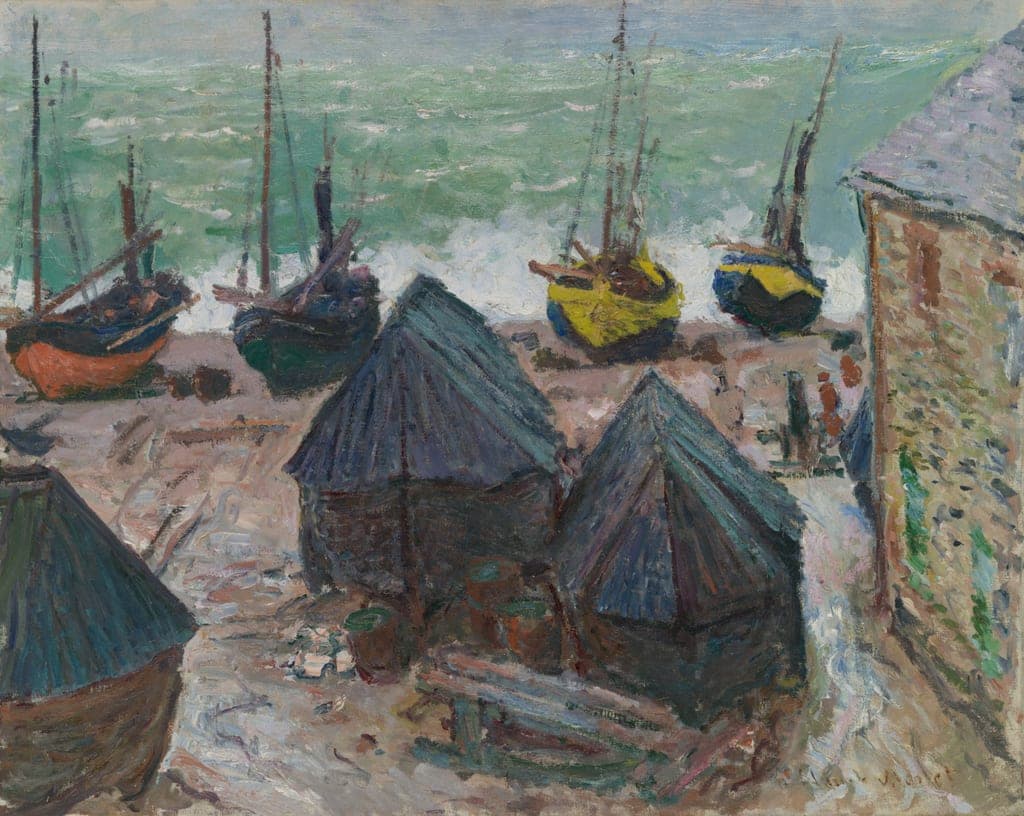 Boats on the Beach at Étretat by Claude Monet (French, 1840–1926) — fine art print