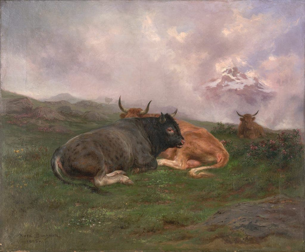Cattle at Rest on a Hillside in the Alps by Rosa Bonheur (French, 1822–1899) — fine art print