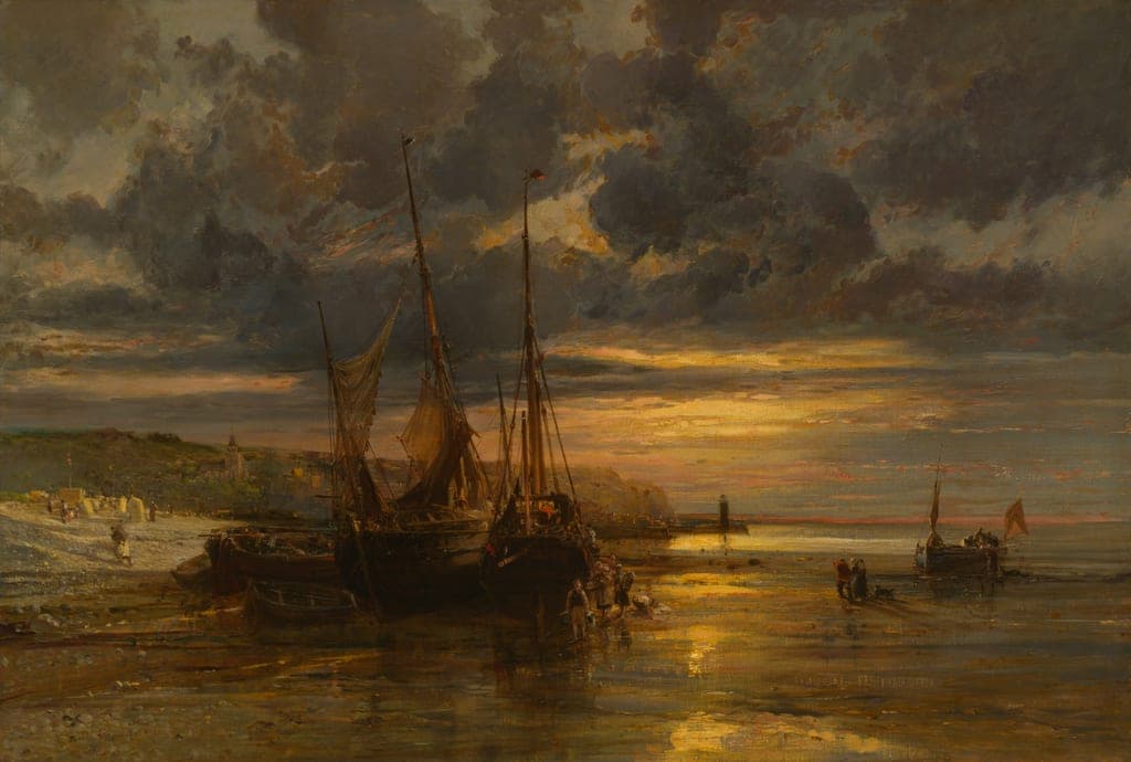 Beached Fishing Boats by Attributed to Jules Achille Noël (French, 1815–1881) — fine art print